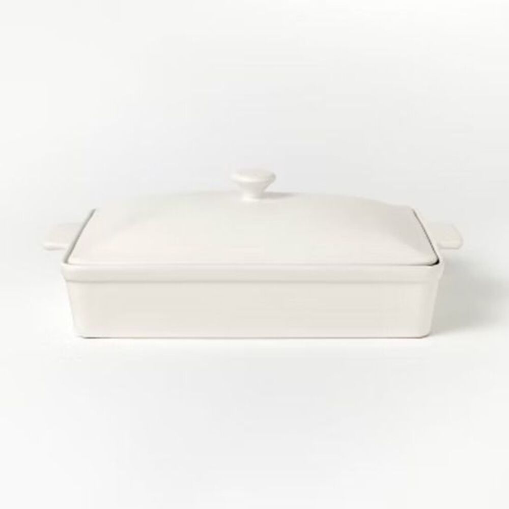 Figmint - 4qt Stoneware Rectangle Baking Dish with Lid Cream Off-White